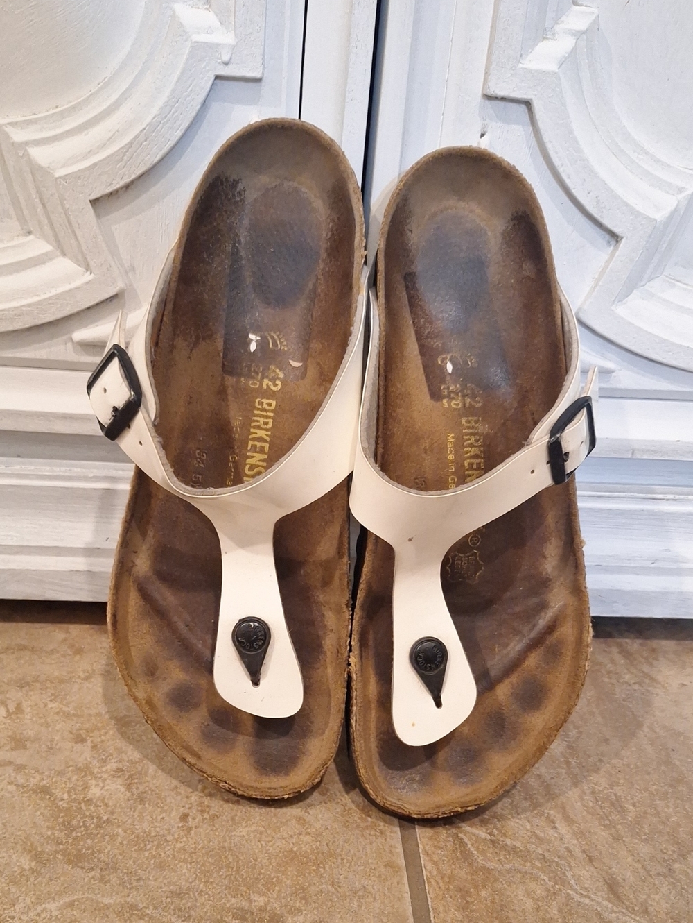 Birkenstock White Thong Sandals, size 42- SZ 11